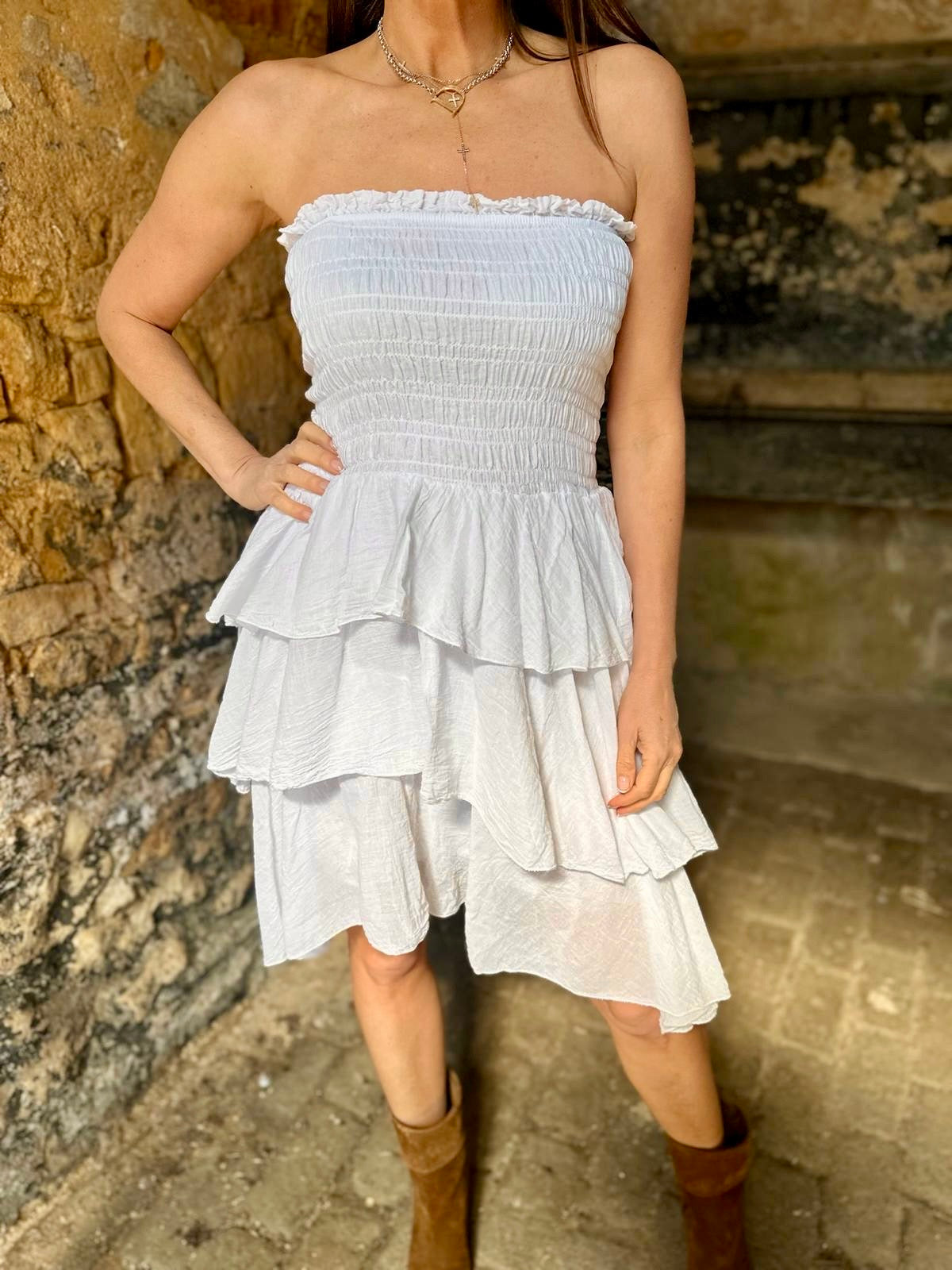 Laurie Ruffle Mini Dress - White