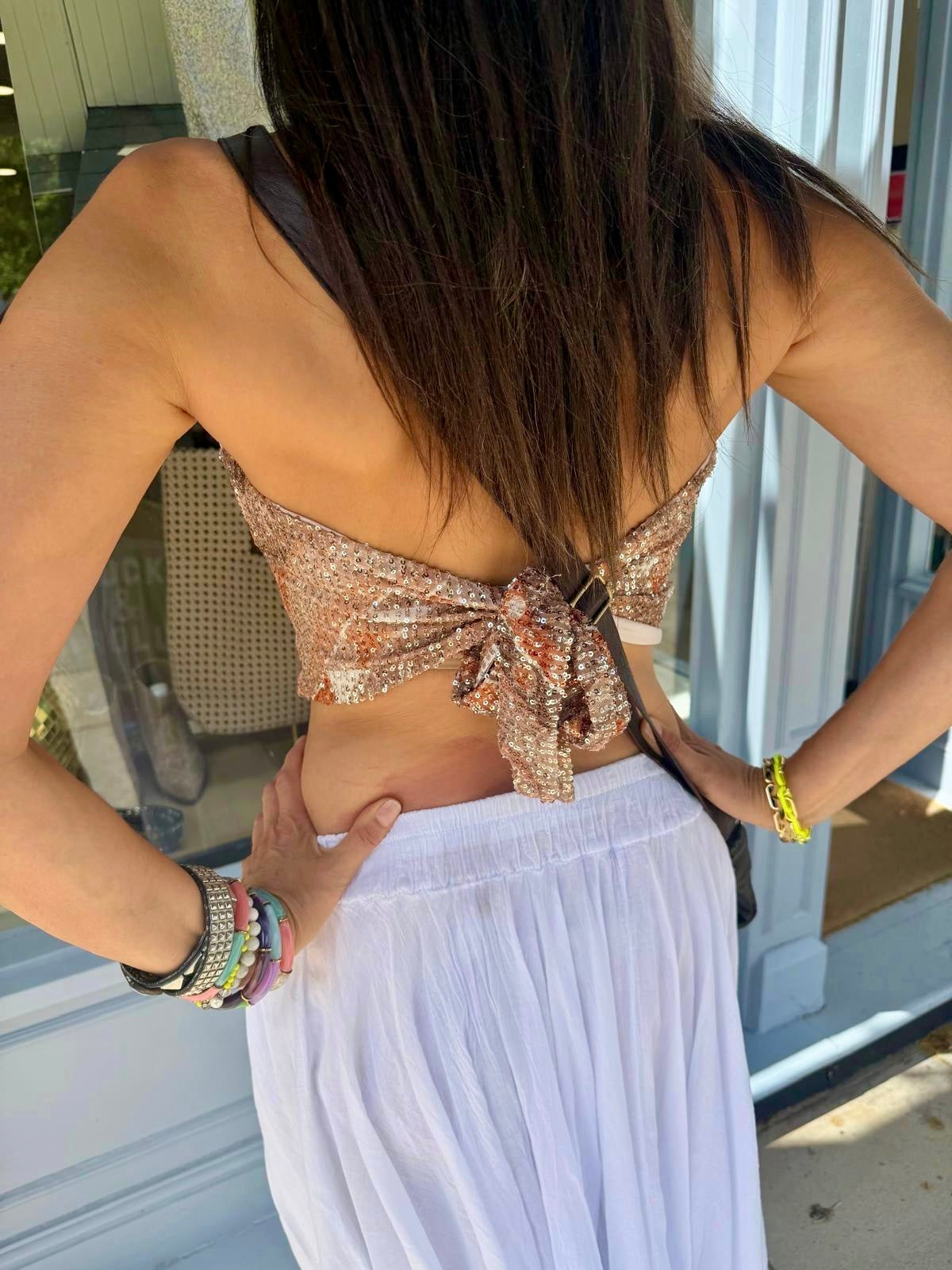Nia Strapless Tie Top - Taupe
