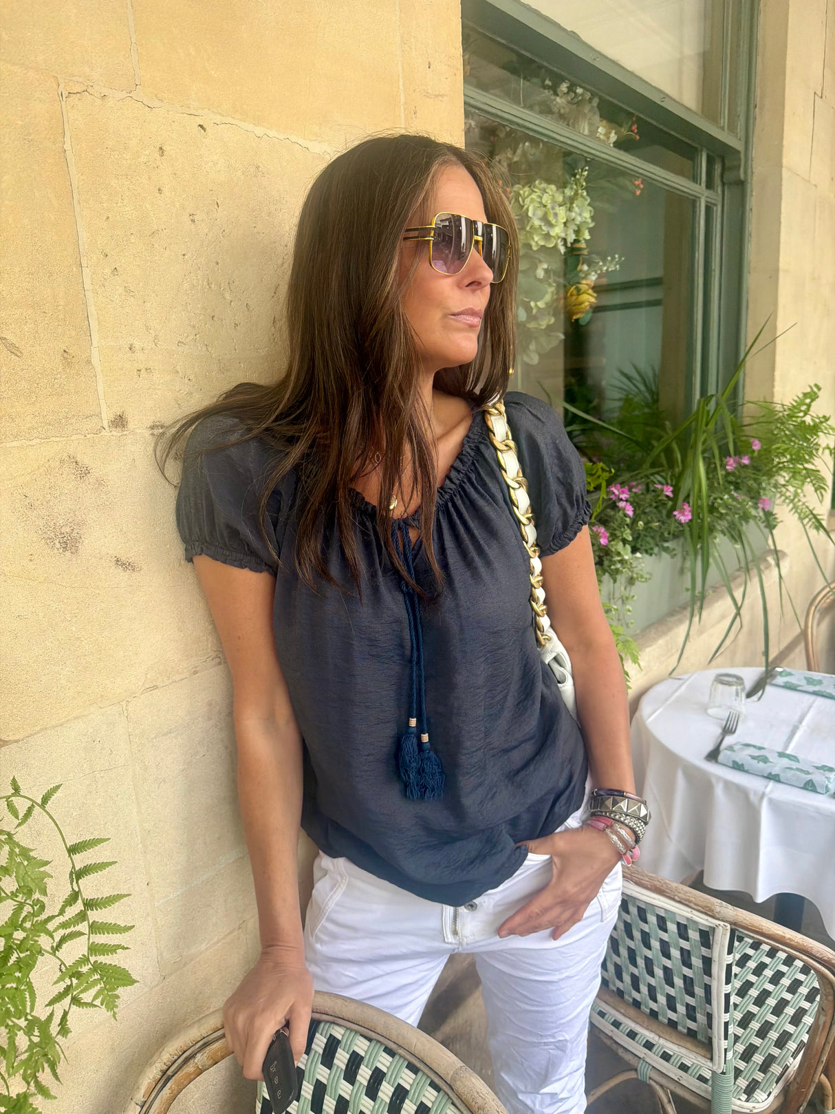 Rhea Light weight Blouse - Metallic Navy