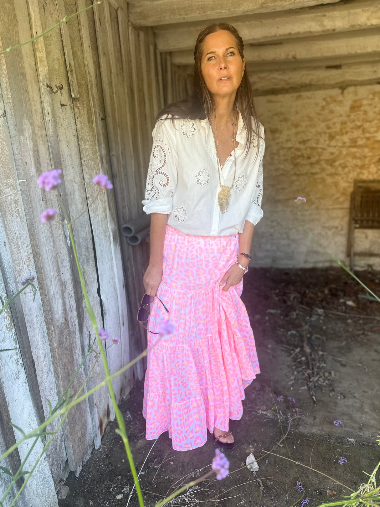 Heather Animal Print Skirt - Neon Pink/Orange
