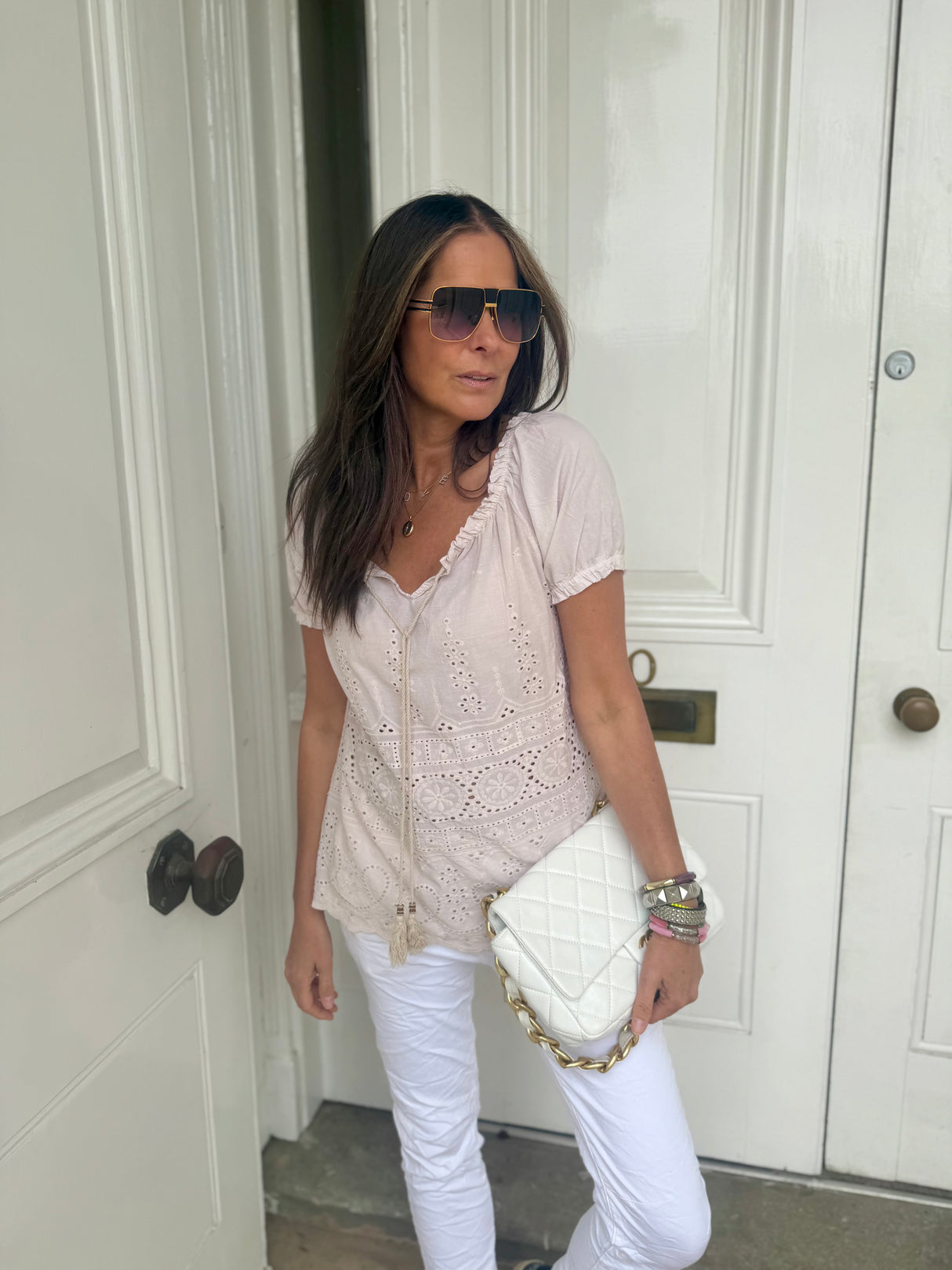 Florence Broiderie Anglaise Top - Stone