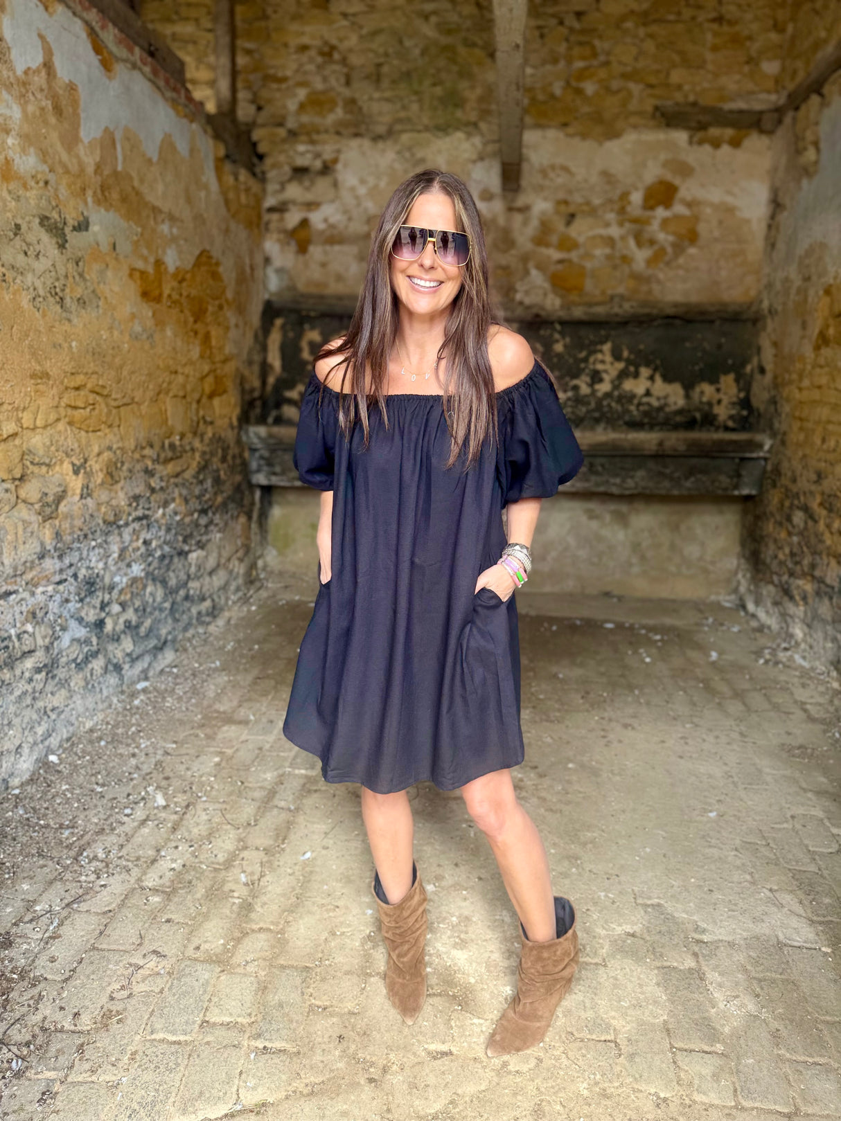 Off The Shoulder Dress - Black