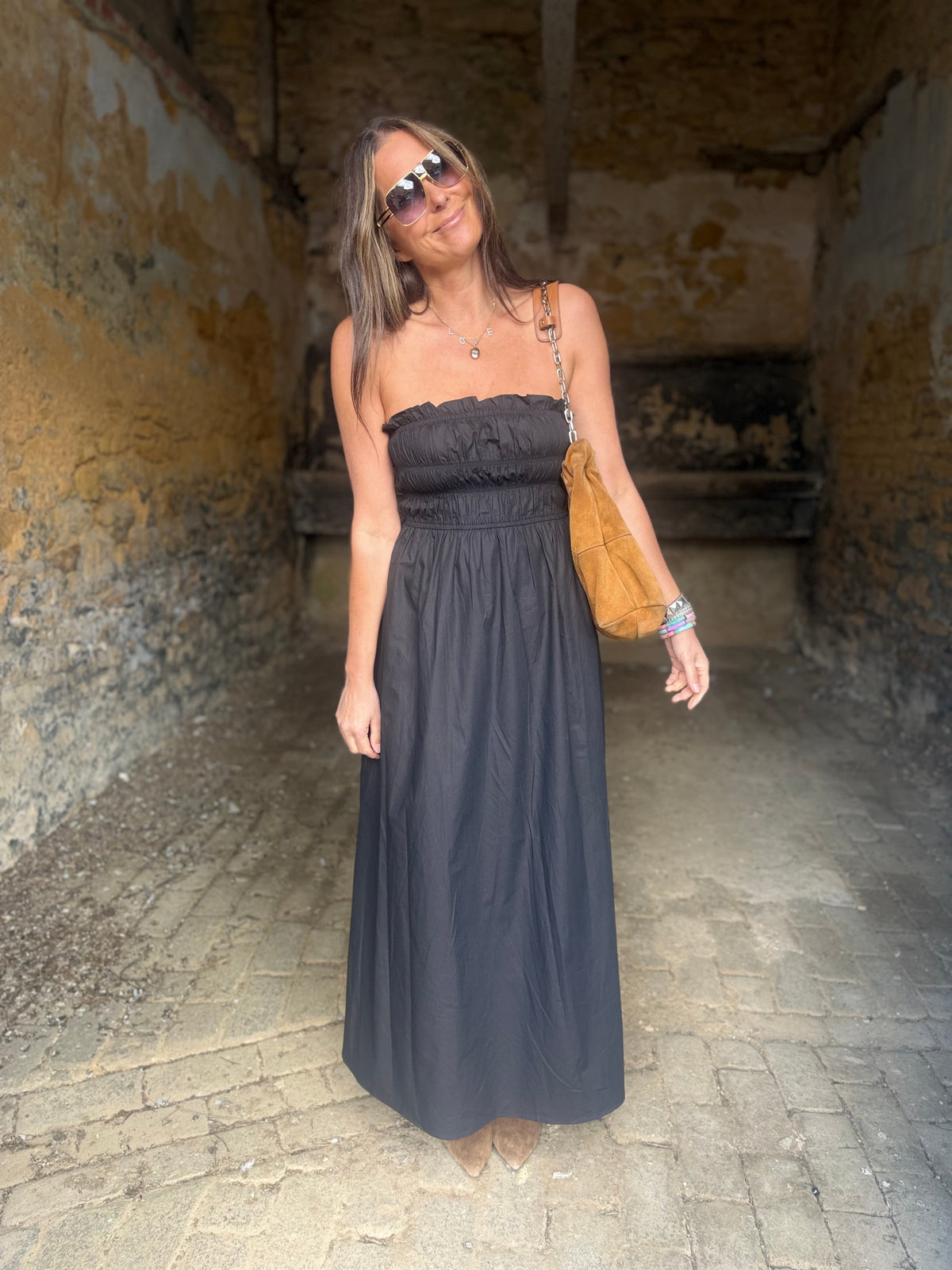 Coral Strapless Dress- Black