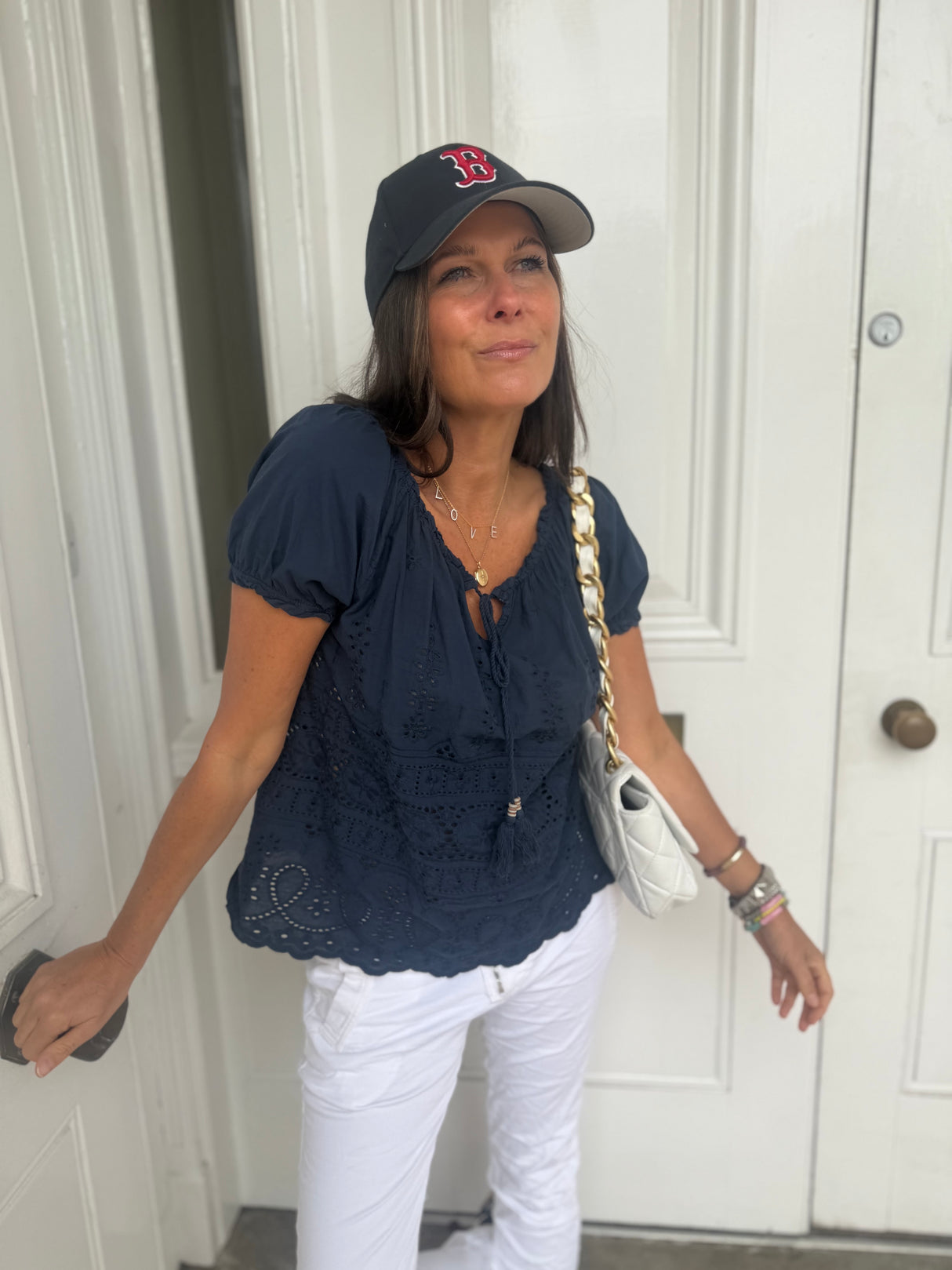 Florence Broderie Anglaise Top - Navy