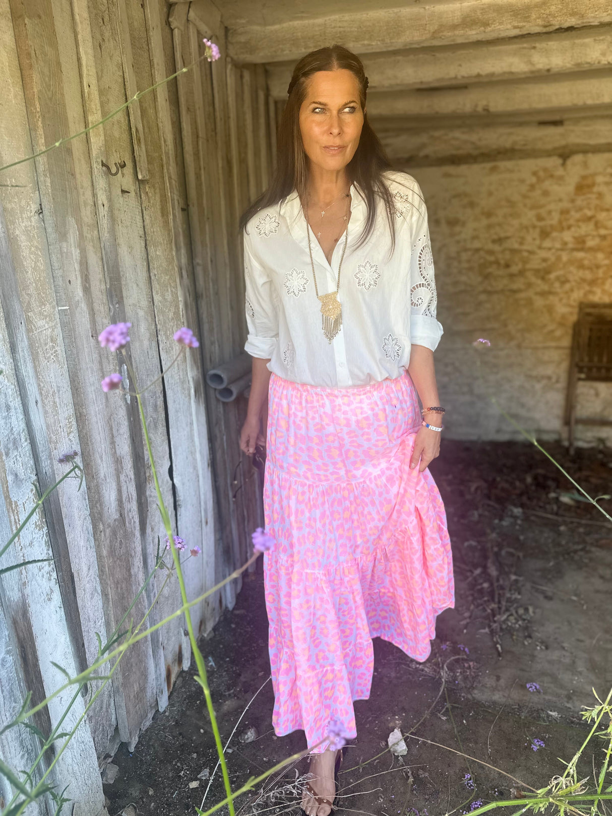Heather Animal Print Skirt - Neon Pink/Orange