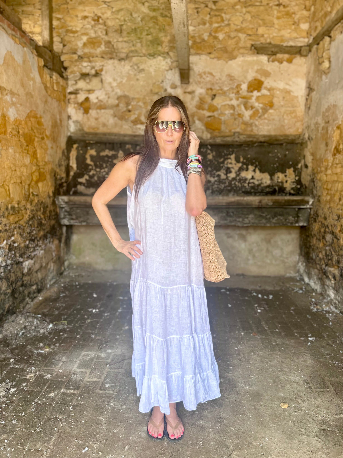 Bella B Linen Dress White