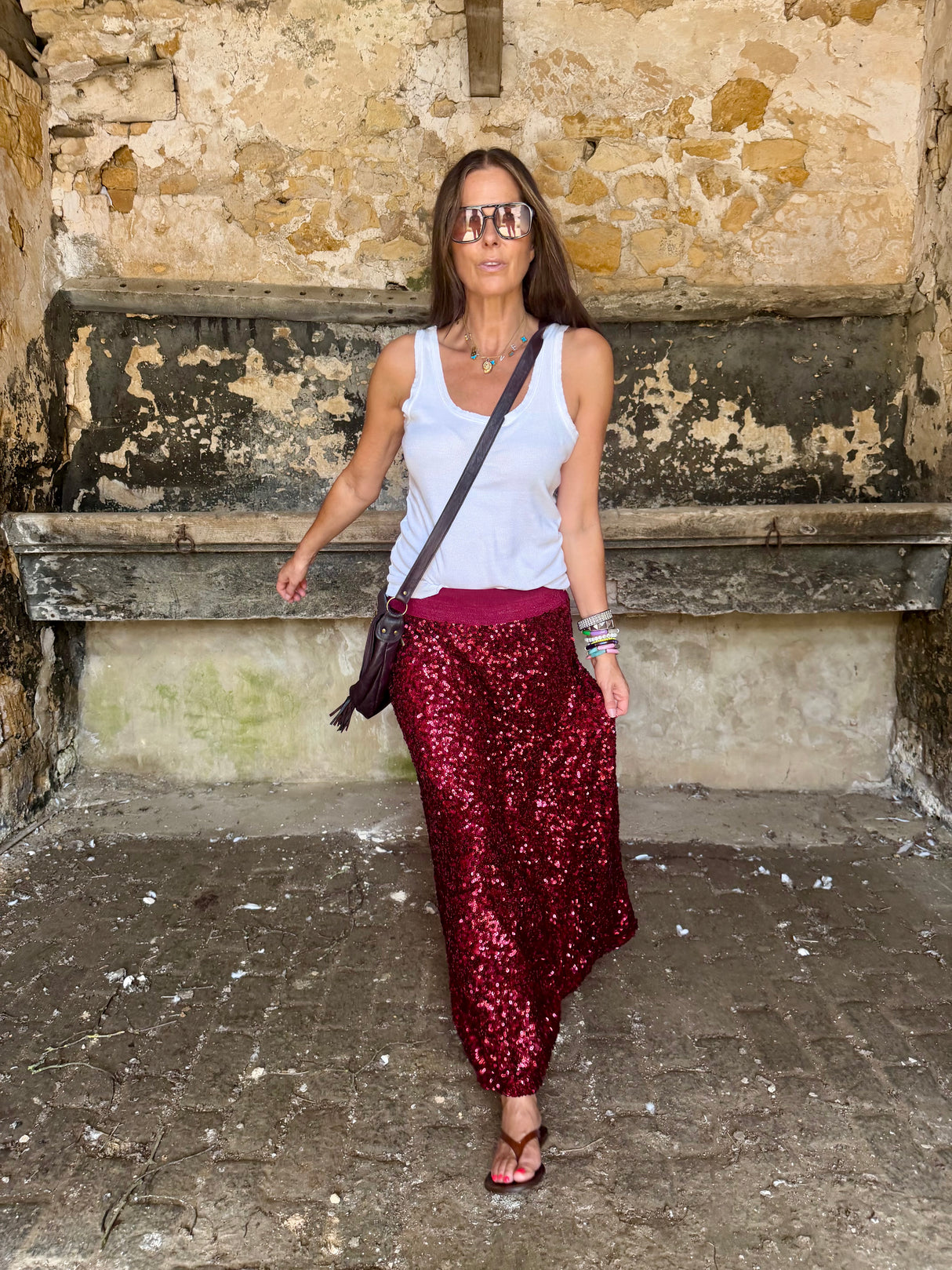 Seline Sequin Skirt - Ruby