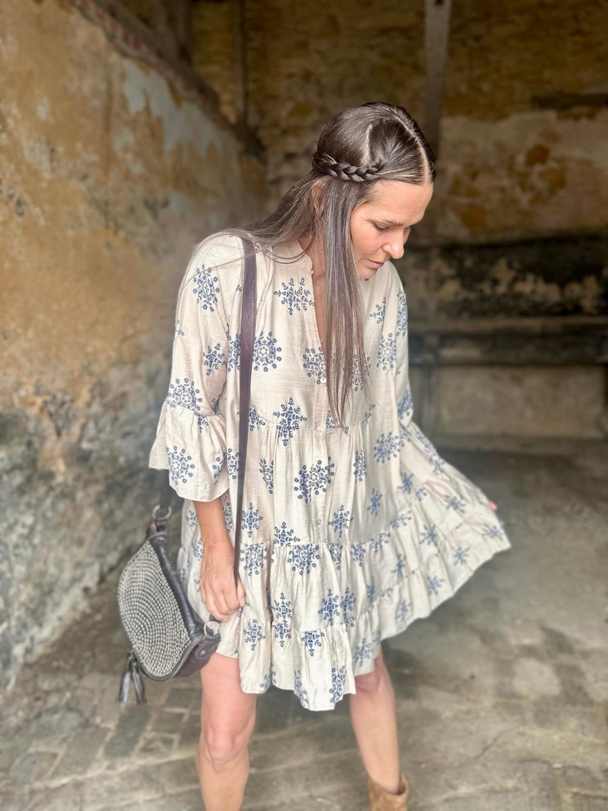 Maison Tiered Mini Dress - Neutral