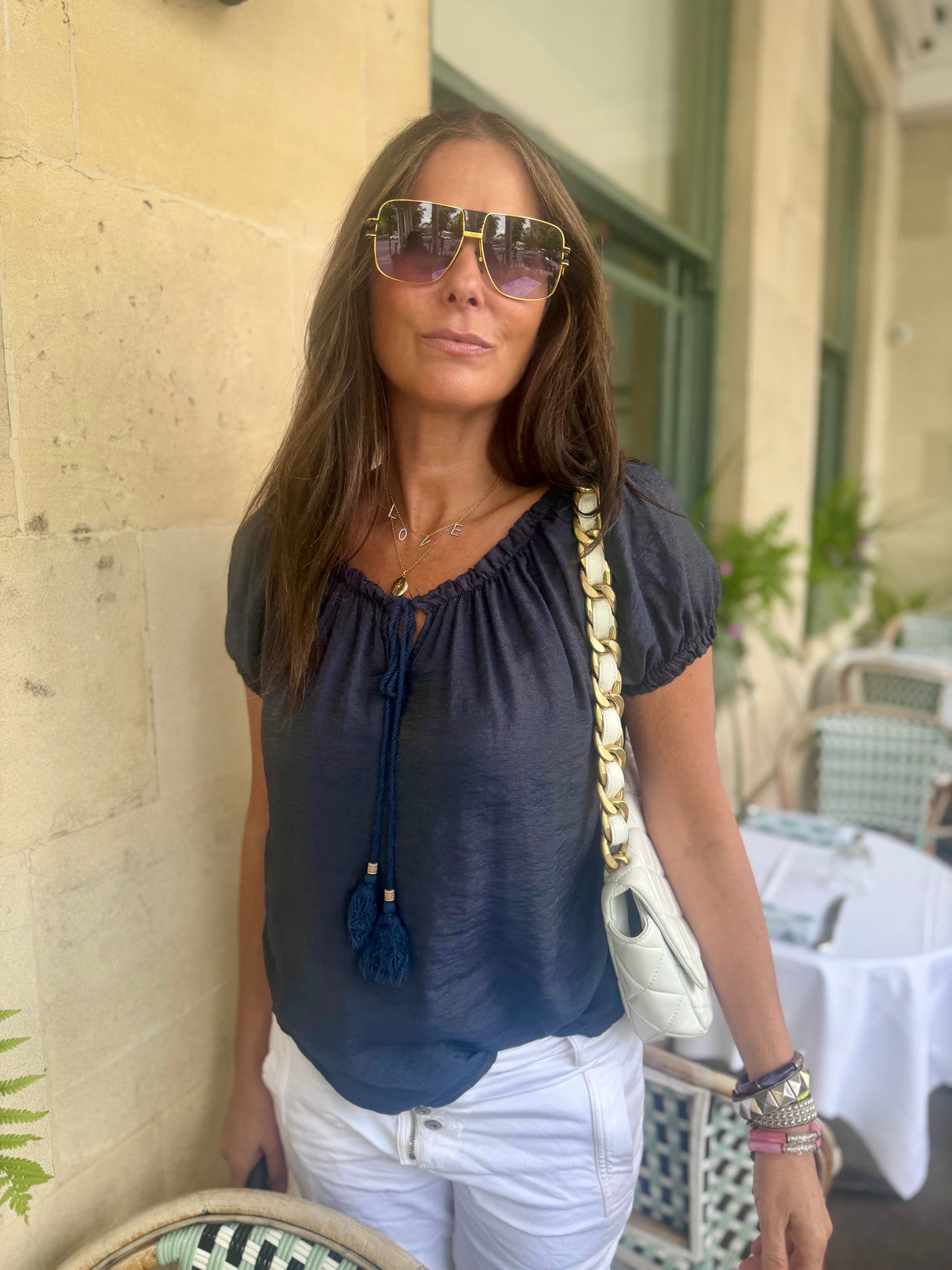 Rhea Light weight Blouse - Metallic Navy