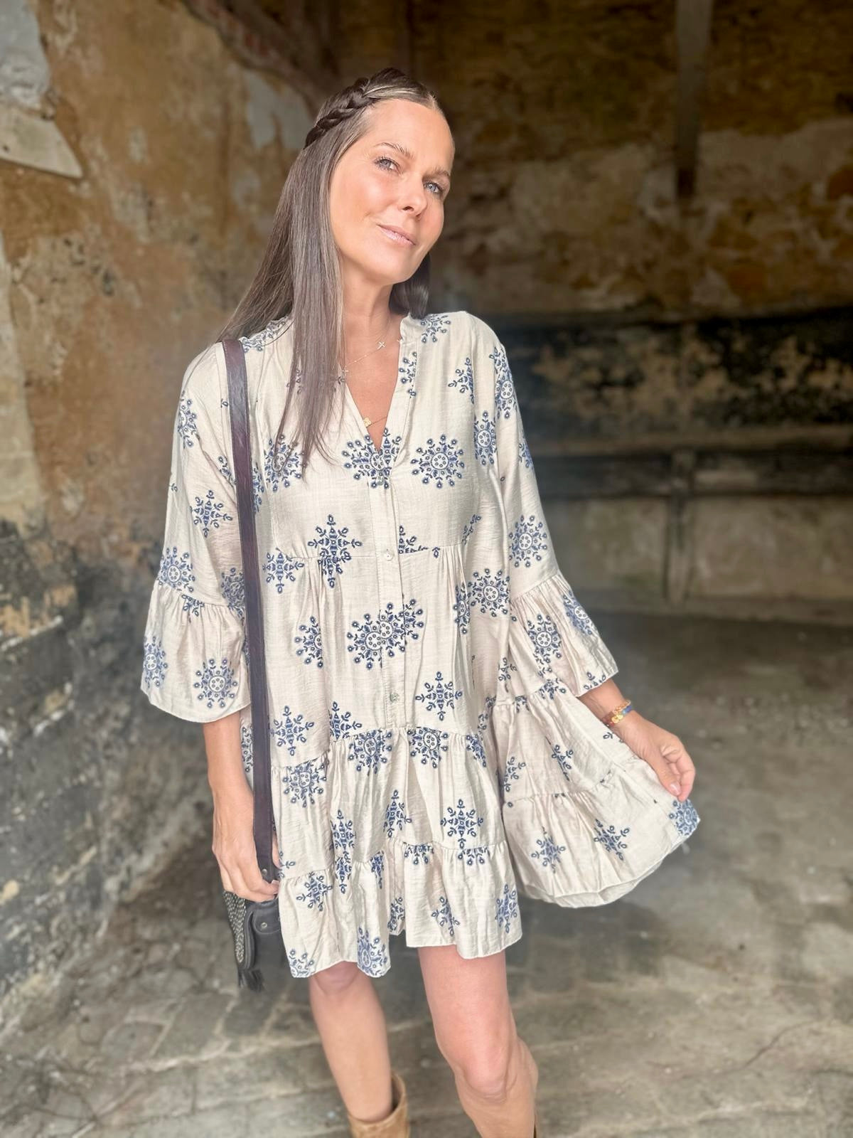 Maison Tiered Mini Dress - Neutral