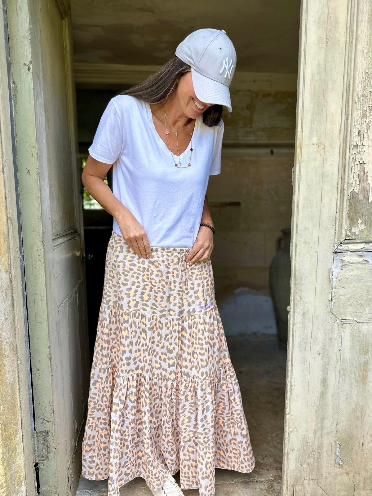 Heather Animal Print Skirt - Peach