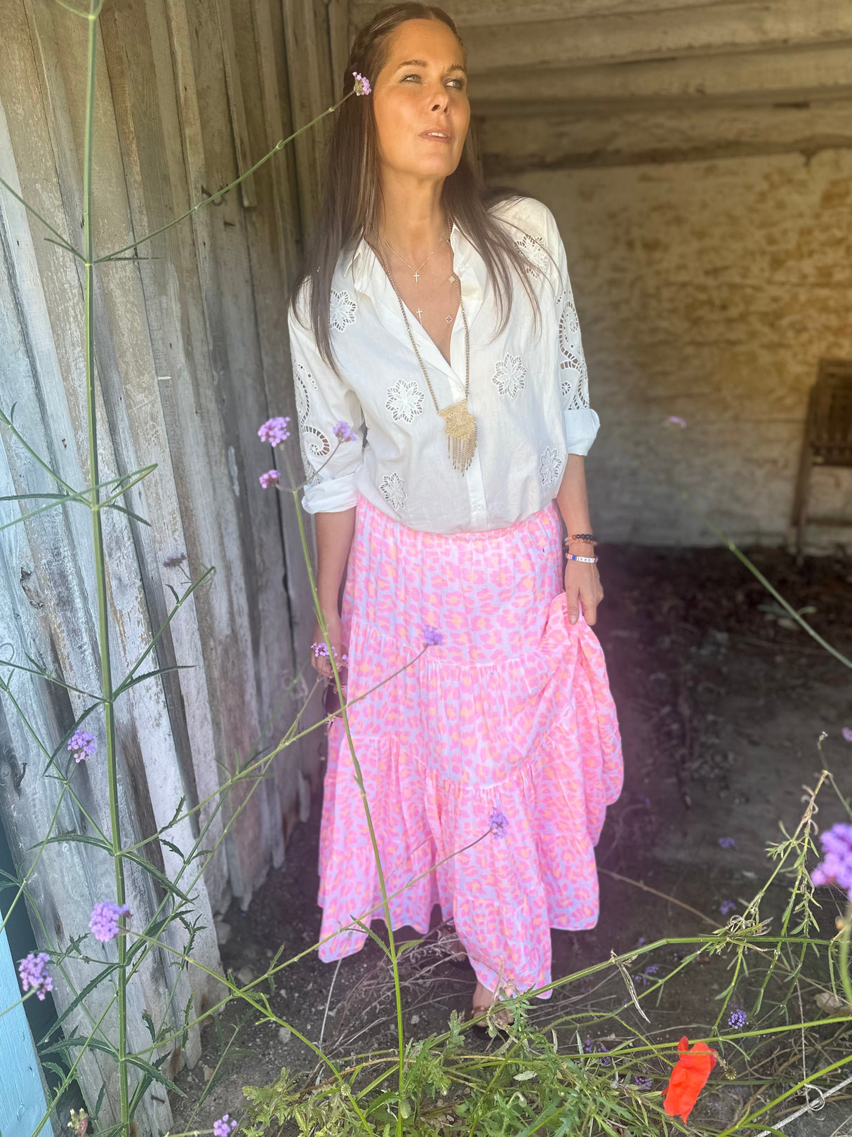 Heather Animal Print Skirt - Neon Pink/Orange