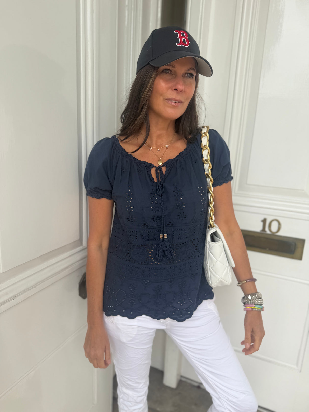 Florence Broderie Anglaise Top - Navy