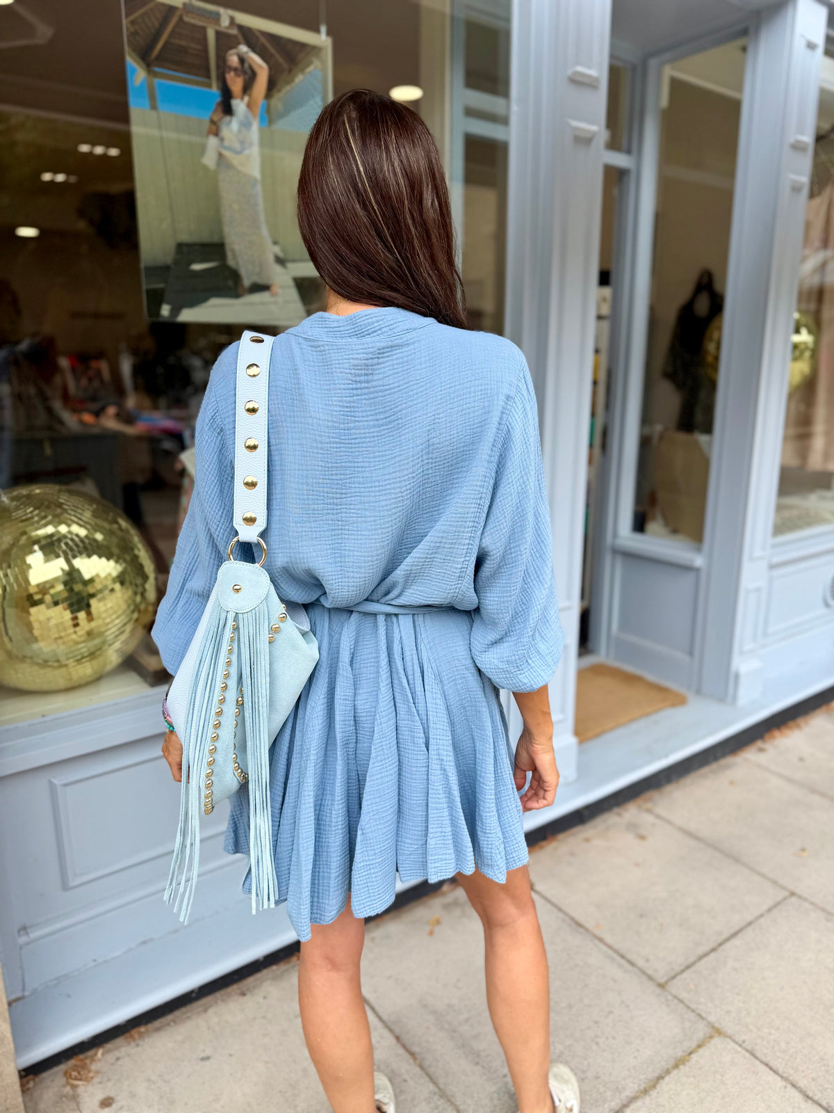 Minnie Cotton Mini Dress - Blue