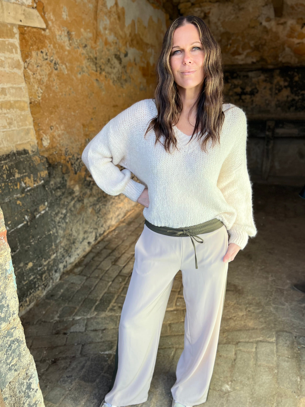 Tempest Pant - Nude with Khaki Stripe