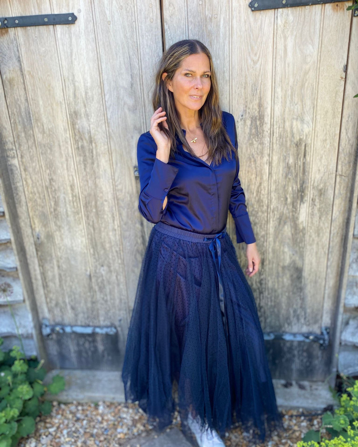 Camille Satin Shirt Navy