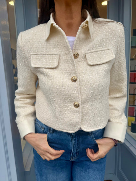 Verity Sequin Cropped Jacket - Ecru