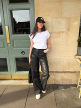Ally Faux Leather Barrel Pant - Black
