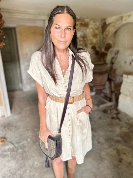 Gracie Midi Dress With Belt - Biscuit