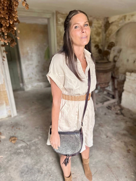 Gracie Midi Dress With Belt - Biscuit