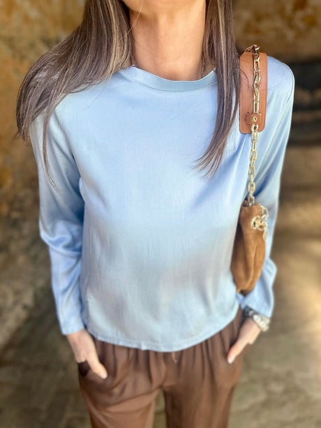 Isobel Silk Blend LS Top Powder Blue