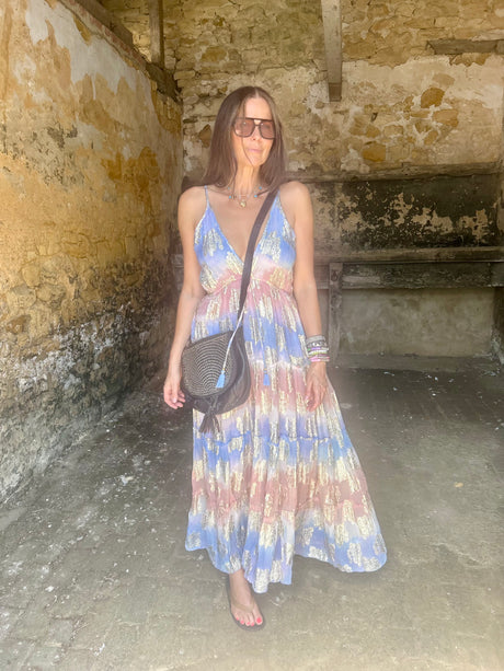 Crystal Metallic Maxi Dress - Blue