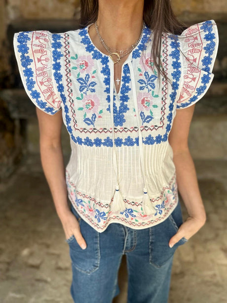 Helly Embroidered Top - Neutral