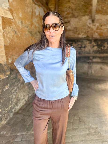 Isobel Silk Blend LS Top Powder Blue