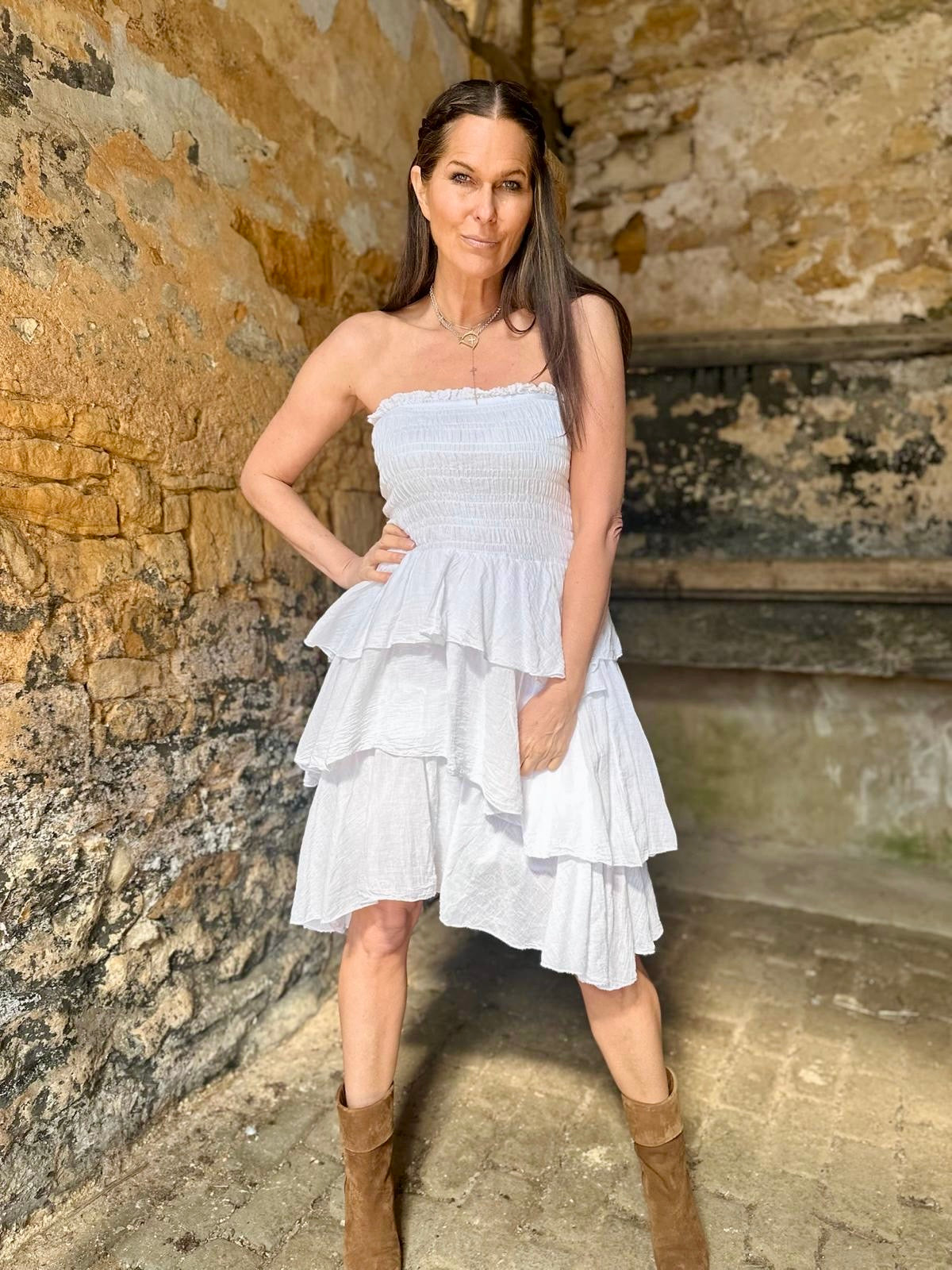 Laurie Ruffle Mini Dress - White