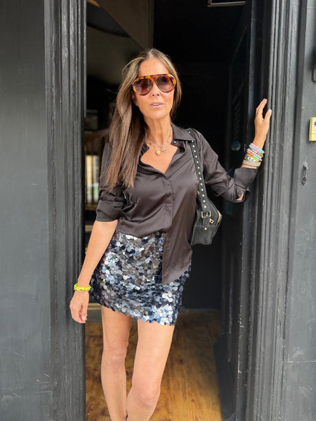 Aveline Sequin Mini Skirt - Black