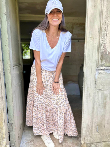 Heather Animal Print Skirt - Peach