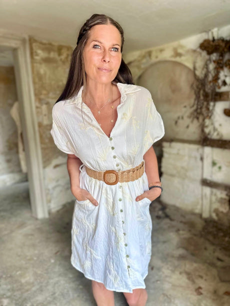 Gracie Midi Dress With Belt - Cream