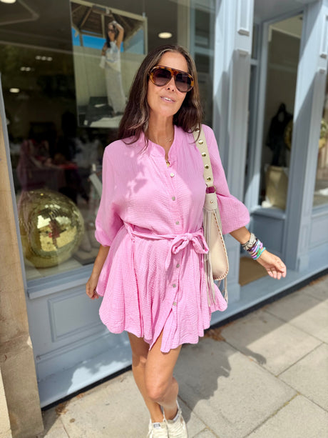Minnie Cotton Mini Dress - Candy Pink