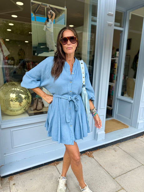 Minnie Cotton Mini Dress - Blue
