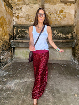 Seline Sequin Skirt - Ruby
