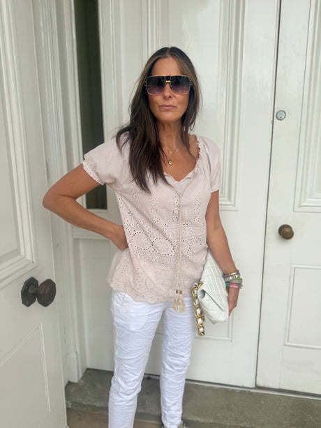 Florence Broiderie Anglaise Top - Stone