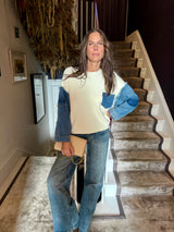 Bronte Knit With Denim Sleeve - Cream