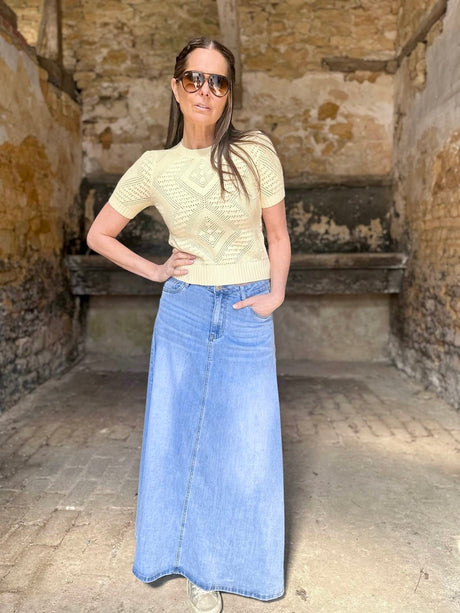 Crush Denim Maxi Skirt
