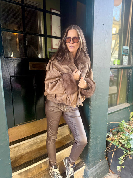 Shauna Faux Suede Bomber - Khaki