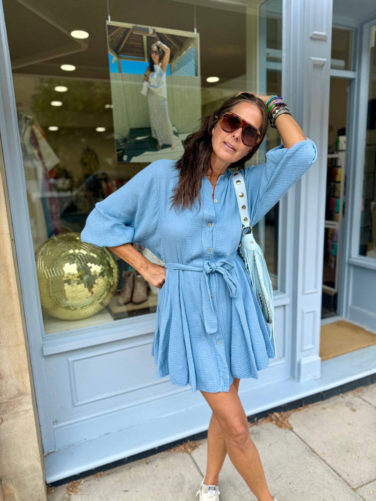 Minnie Cotton Mini Dress - Blue
