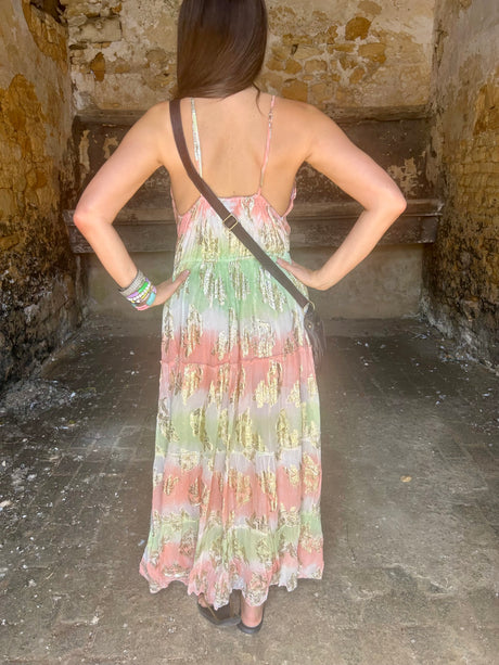 Crystal Metallic Maxi Dress - Orange