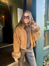 Shauna Faux Suede Bomber - Tan