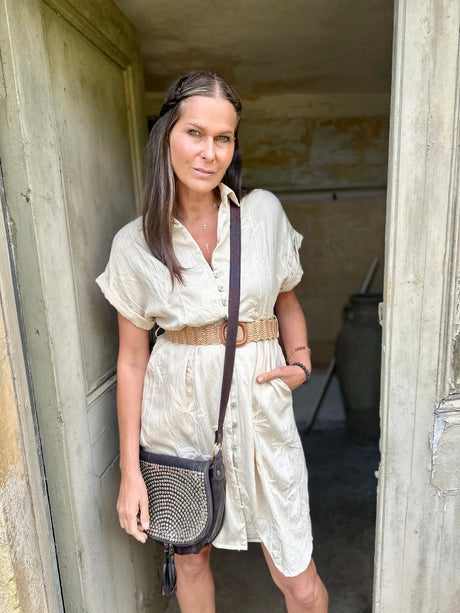Gracie Midi Dress With Belt - Biscuit