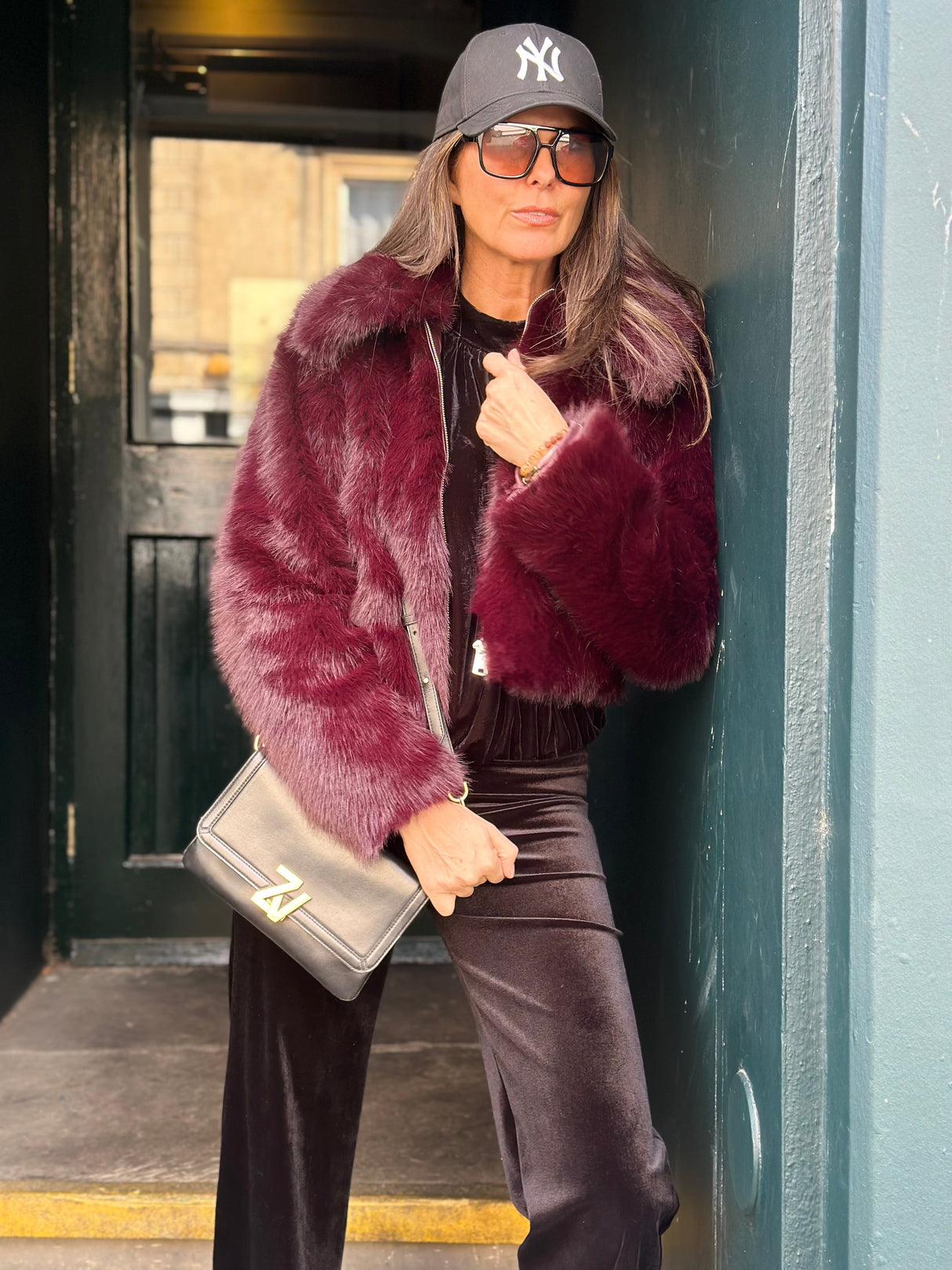 Caggie Faux Fur Jacket - Cherry