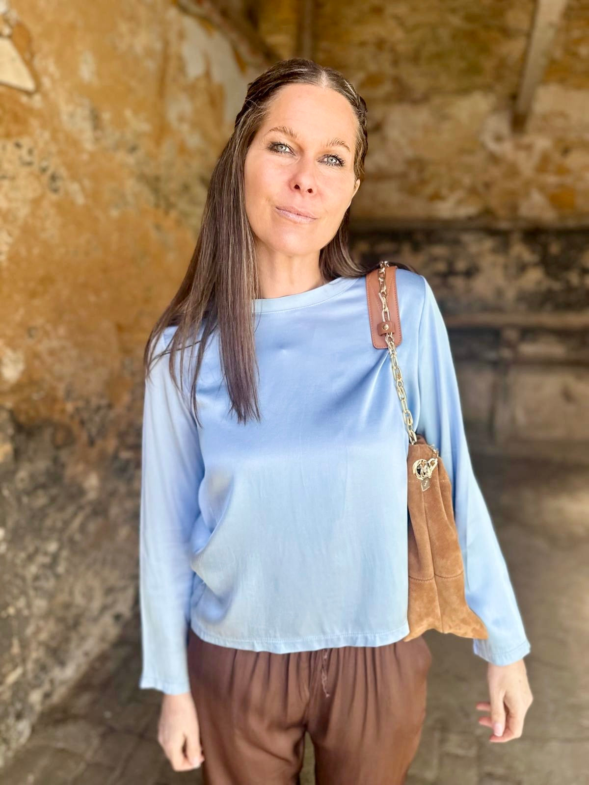 Isobel Silk Blend LS Top Powder Blue