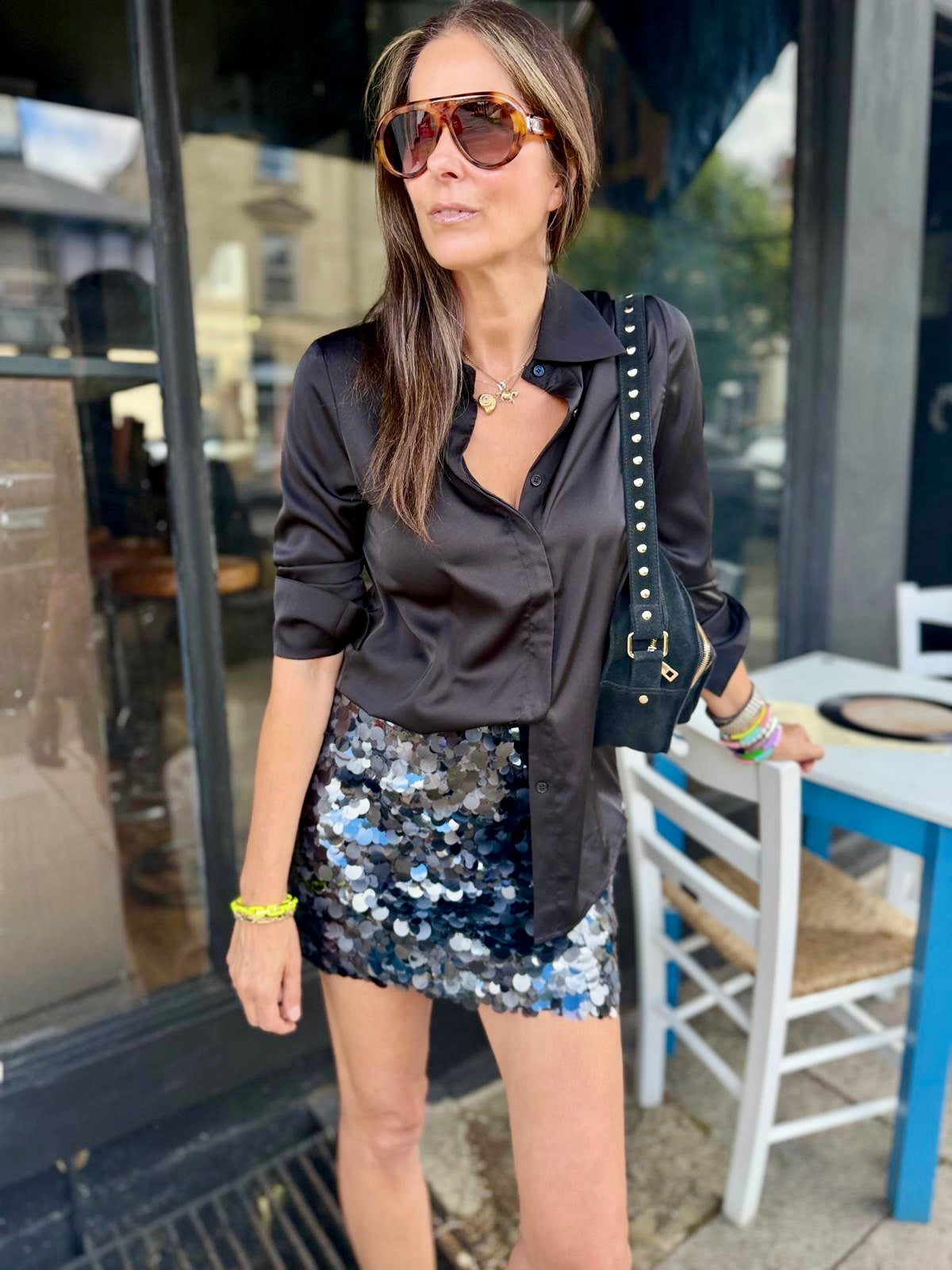 Aveline Sequin Mini Skirt - Black