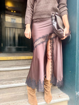 Highland Satin Lace Skirt - Chocolate