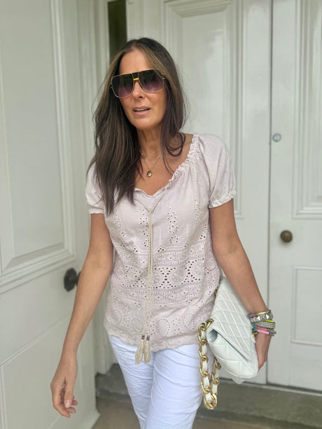 Florence Broiderie Anglaise Top - Stone