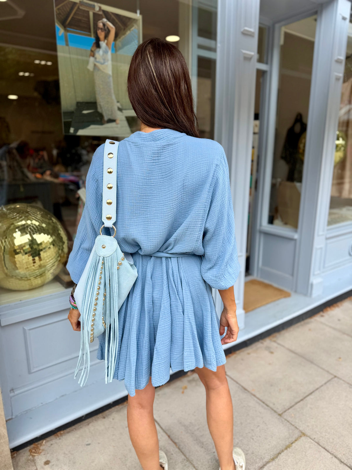 Minnie Cotton Mini Dress - Blue