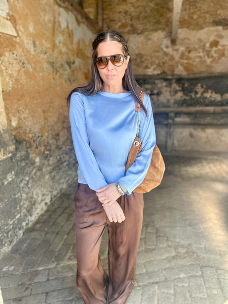 Isobel Silk Blend LS Top Powder Blue
